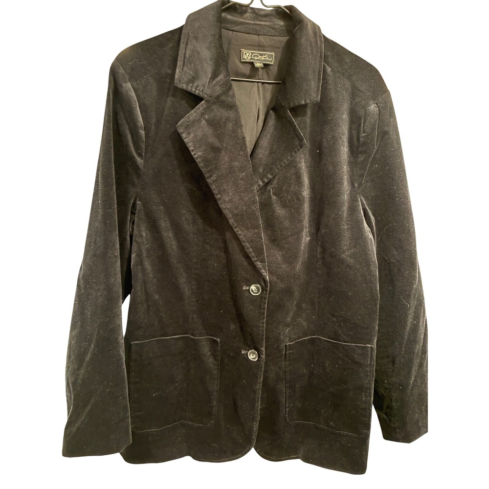 D2 Dickie Harris Black Velvet Blazer Two Button Patch Pocket Jacket L
